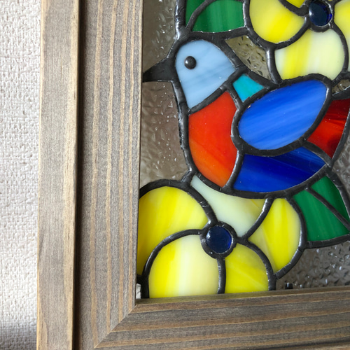 ステンドグラス パネル 鳥と花 壁掛けラック・ウォールシェルフ ガラス