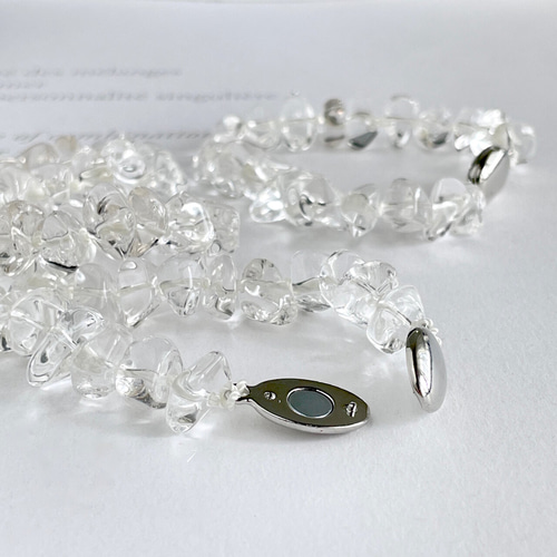 ロングにもなる！涼しげ水晶 ラフカットのネックレス＆ブレスレット