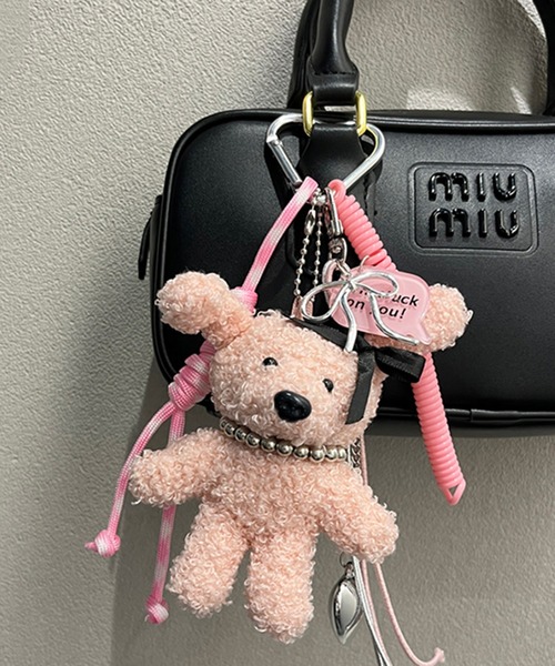 ハート カラビナ付き ボア ドッグ マルチチャーム 犬 ぬいキーホルダー