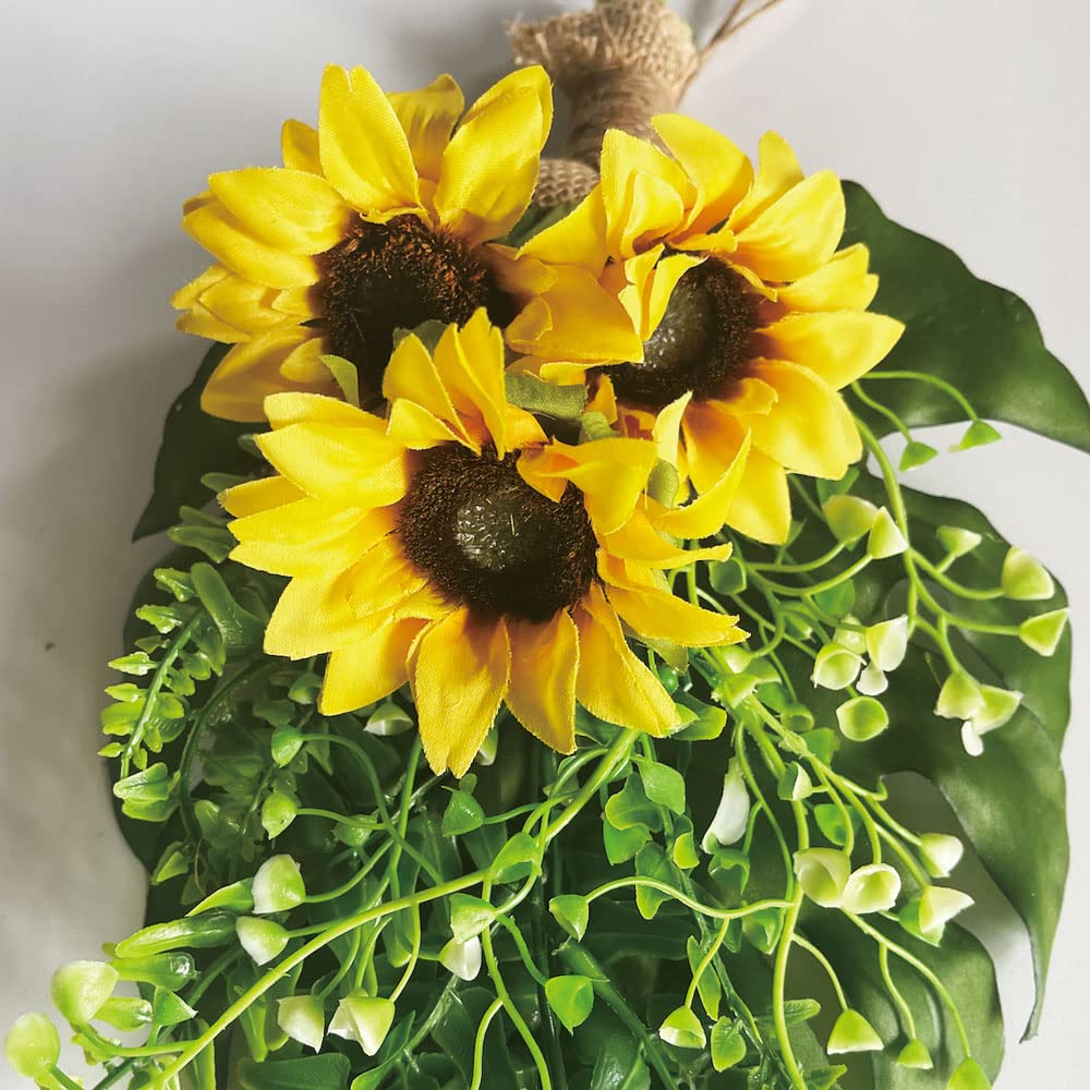 アメリカンフラワーのひまわりのアレンジ、モンステラ、ユッカ 本物