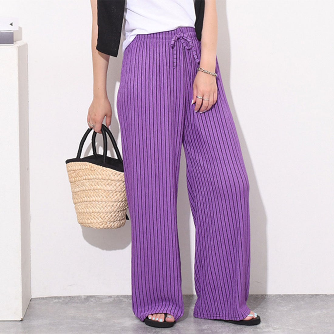 リアルスタイル REAL STYLE ワイドパンツ レディース ストライプ柄