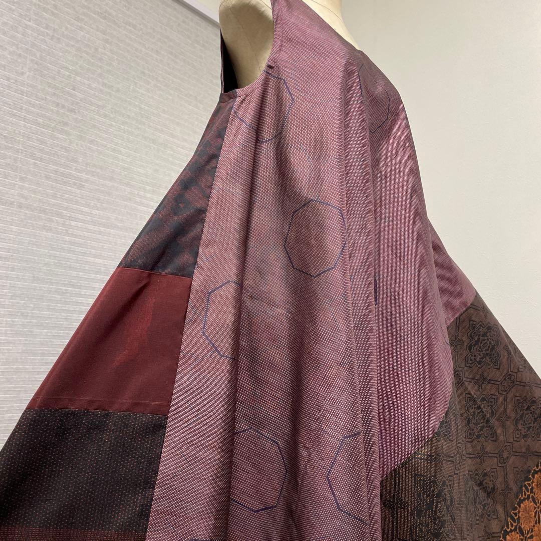 着物ワンピーステントラインマキシ丈《11》大島紬や紬等(7マルキ含)M〜L