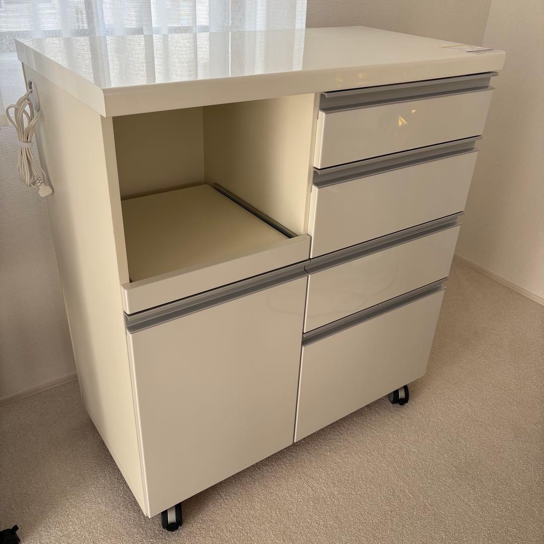 パモウナ キッチンカウンター 白 キャスター付き セレクト家具/食器棚・キッチン収納/CW キャスター付きキッチン