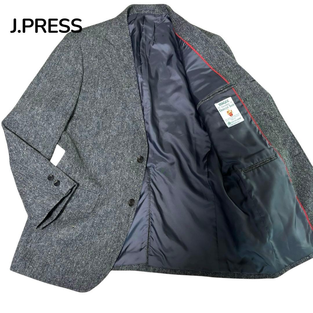 【白いハンカチ】☆J.PRESS テーラードジャケット　ツイード　グレーL 白いハンカチ】☆J.PRESS テーラードジャケット ツイード グレーL J
